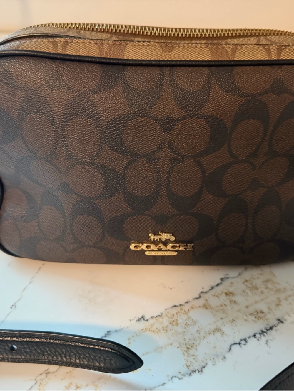 Coach Brown Signature Canvas Crossbody Bag with Gold Logo